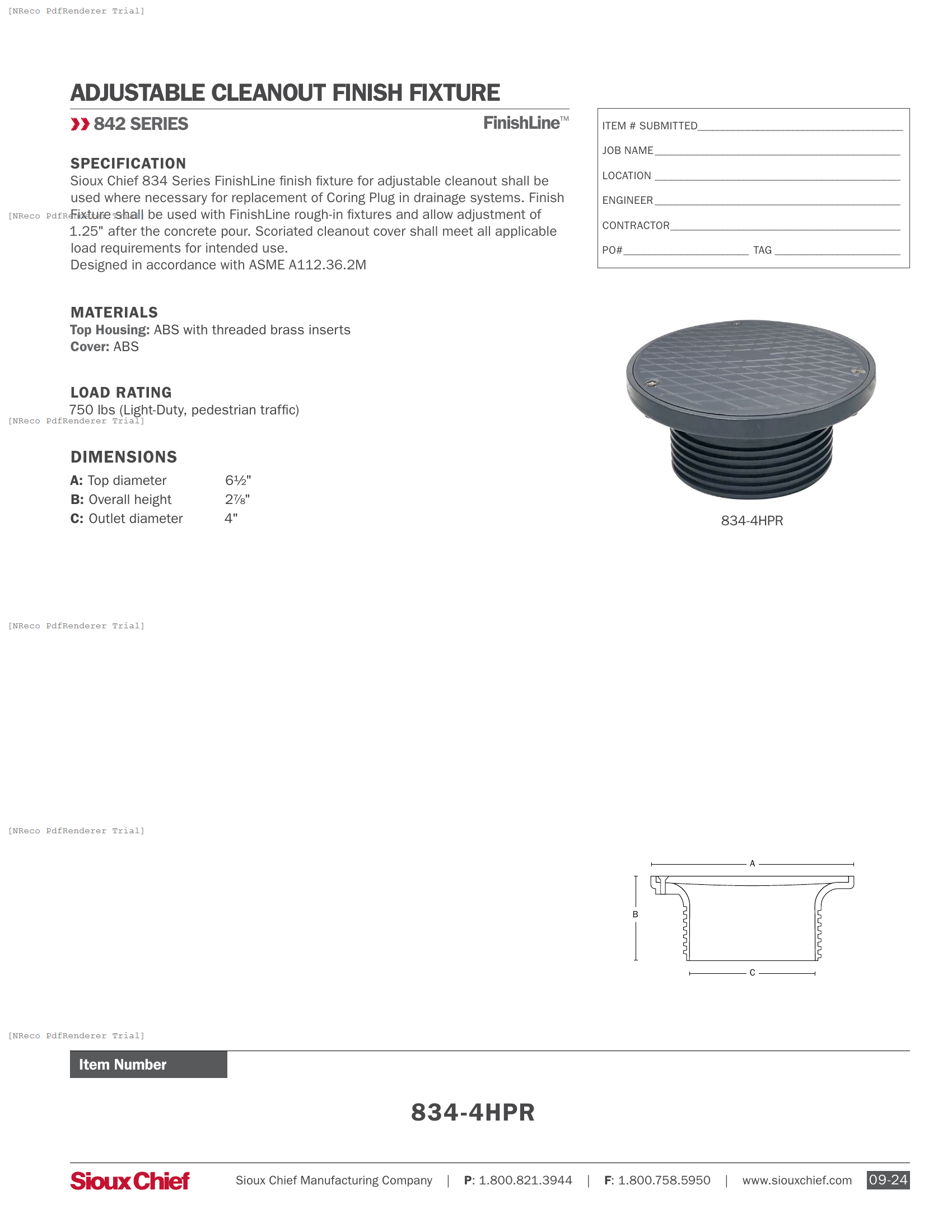 834-4HPR - FINSHLINE FINISH FIXTURE - SPEC SHEET.PDF Specification Document